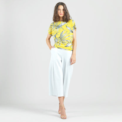 Clara Sunwoo Trending - Side Ruched Boat Neck Top - Sunlit Palm - Final Sale