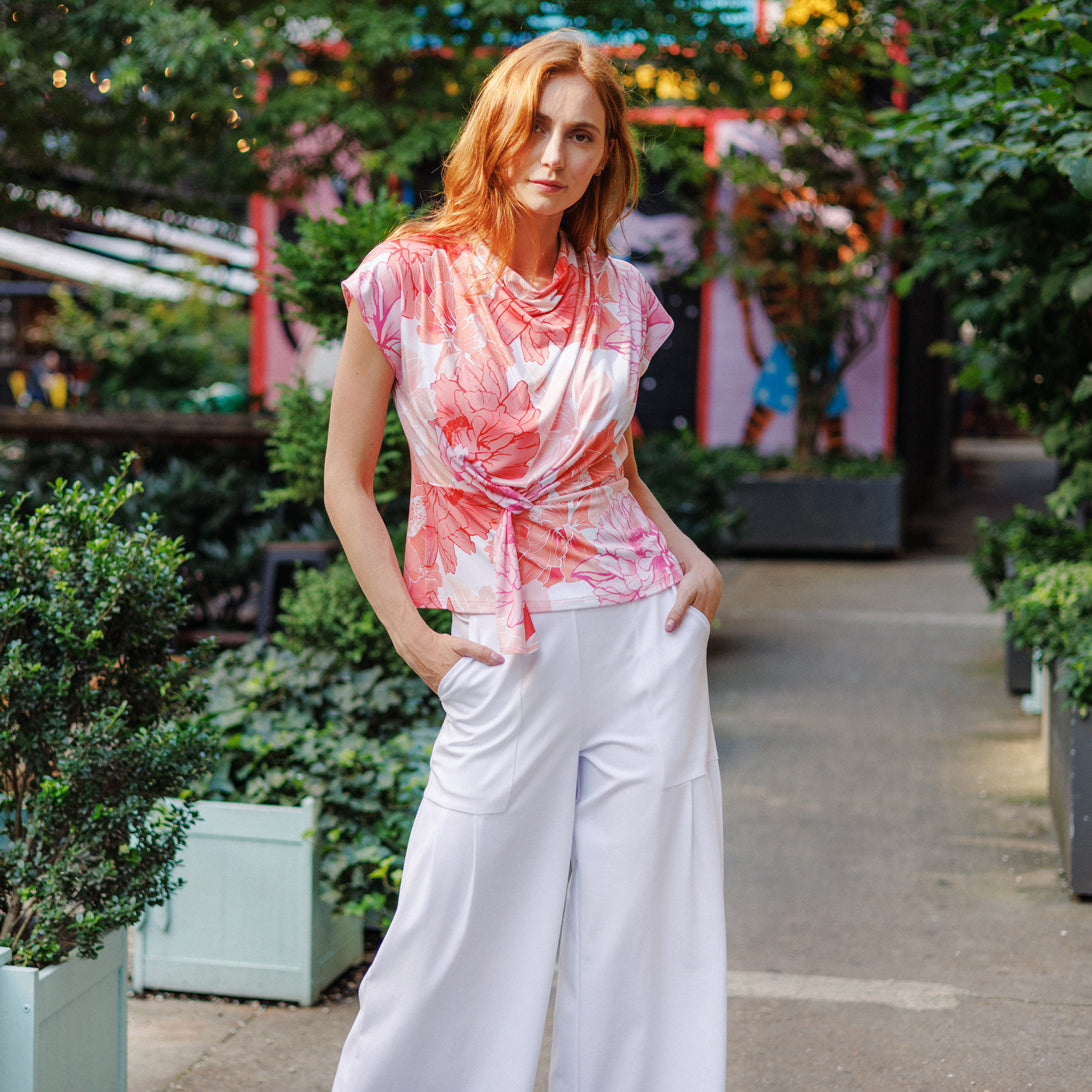Clara Sunwoo Trending - Butter Knit - Drape Neck Loop Front Top - Sunset Petals - Final Sale