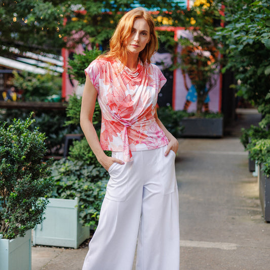 Clara Sunwoo Trending - Butter Knit - Drape Neck Loop Front Top - Sunset Petals - Final Sale