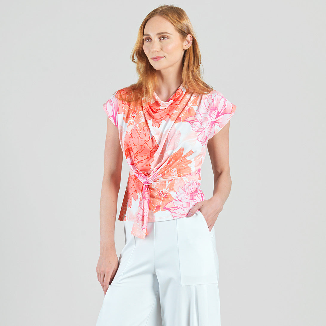 Clara Sunwoo Trending - Butter Knit - Drape Neck Loop Front Top - Sunset Petals - Final Sale
