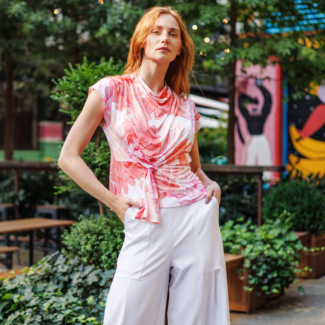 Clara Sunwoo Trending - Butter Knit - Drape Neck Loop Front Top - Sunset Petals - Final Sale