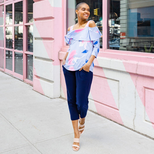Clara Sunwoo Smart Buy - Open Shoulder Ruffle Top - Floral Sketch - Final Sale!