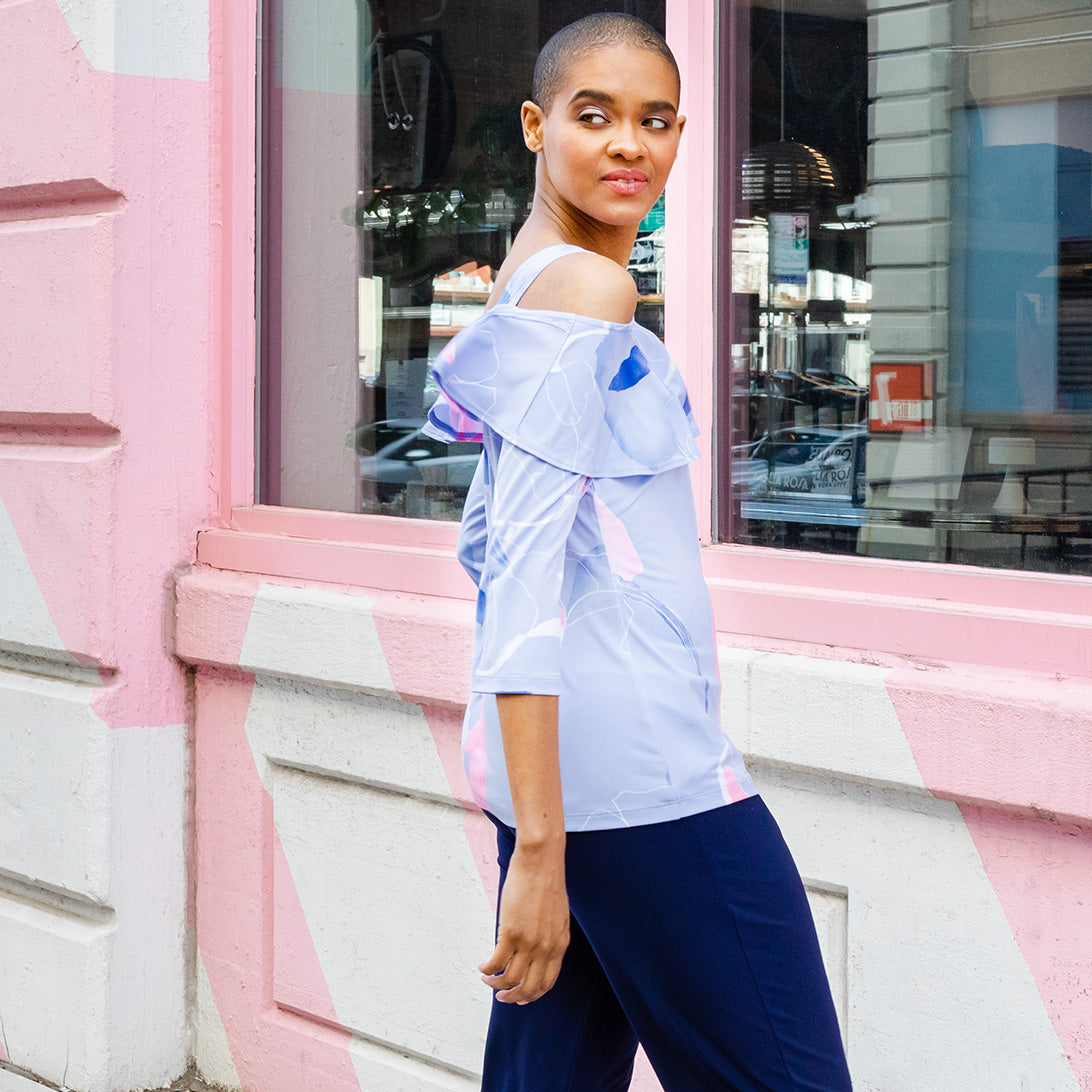 Clara Sunwoo Smart Buy - Open Shoulder Ruffle Top - Floral Sketch - Final Sale!