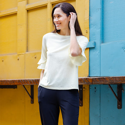 Clara Sunwoo Top Pick - Peach Knit - Tulip Cuff Back Tie Top - Yellow - Final Sale!