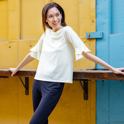 Clara Sunwoo Top Pick - Peach Knit - Tulip Cuff Back Tie Top - Yellow - Final Sale!