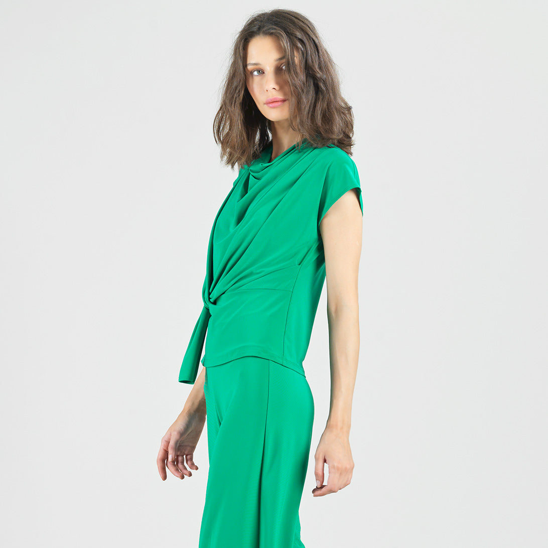 Clara Sunwoo Popular - Drape Neck Loop Front Top - Emerald - Final Sale