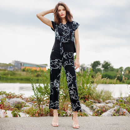Clara Sunwoo Signature - Crepe Knit - Drape Neck Loop Front Top - Blossom Sketch - Final Sale