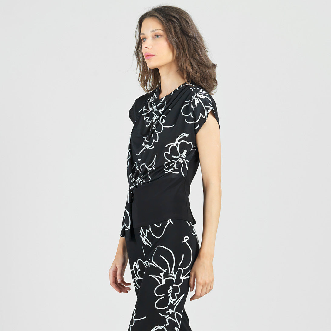 Clara Sunwoo Signature - Crepe Knit - Drape Neck Loop Front Top - Blossom Sketch - Final Sale