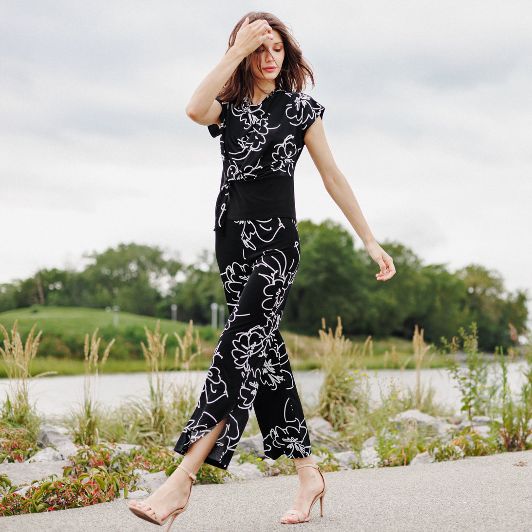 Clara Sunwoo Signature - Crepe Knit - Drape Neck Loop Front Top - Blossom Sketch - Final Sale