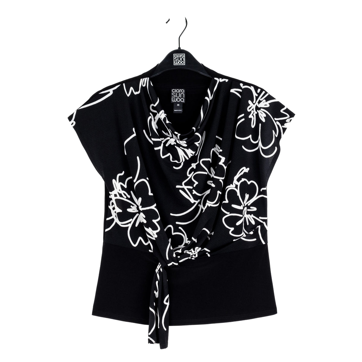Clara Sunwoo Signature - Crepe Knit - Drape Neck Loop Front Top - Blossom Sketch - Final Sale