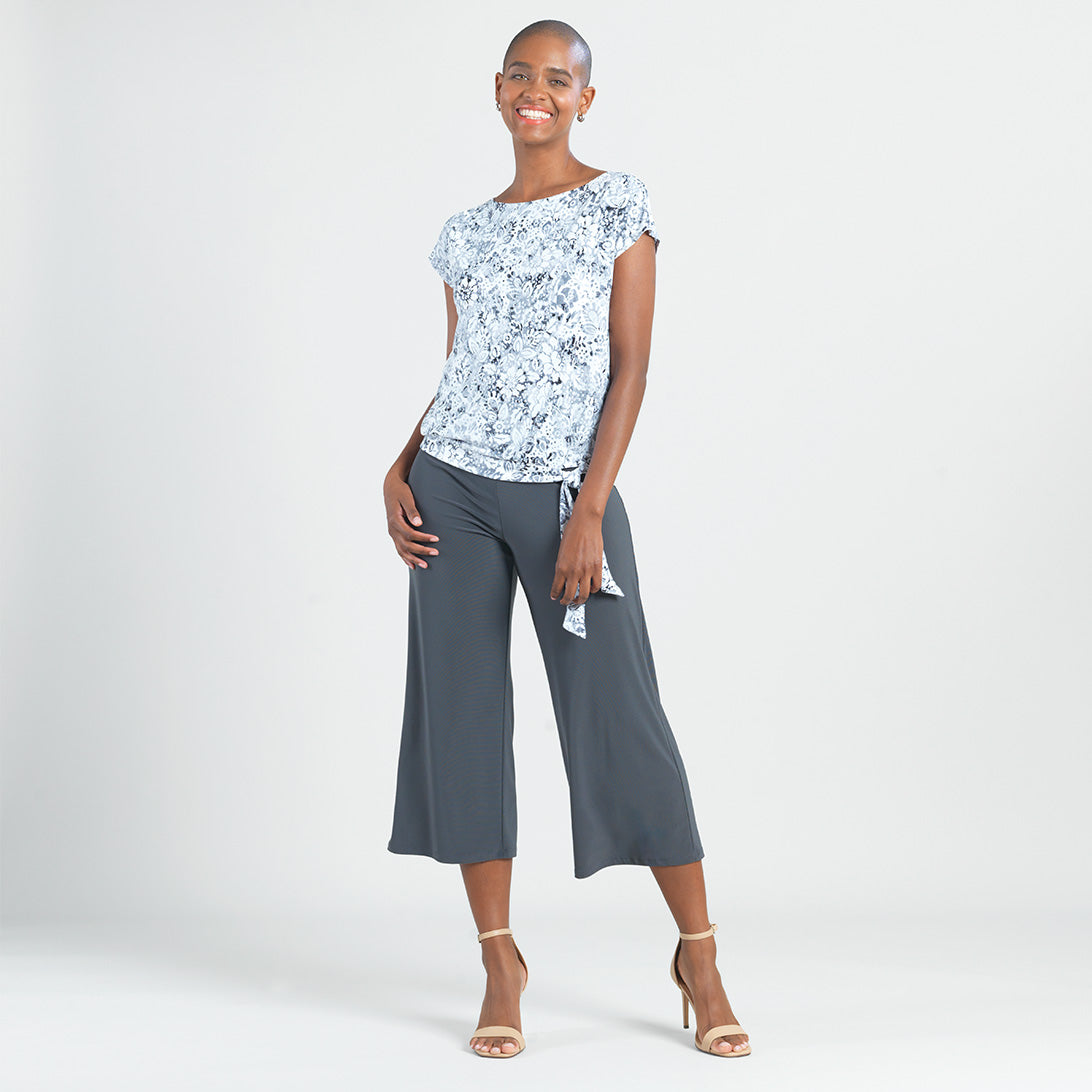 Clara Sunwoo Discount - Textured Cap Sleeve Tie Hem Top - Floral Rain-Grey - Final Sale