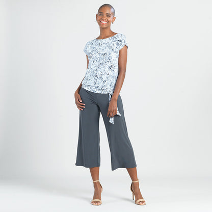 Clara Sunwoo Discount - Textured Cap Sleeve Tie Hem Top - Floral Rain-Grey - Final Sale