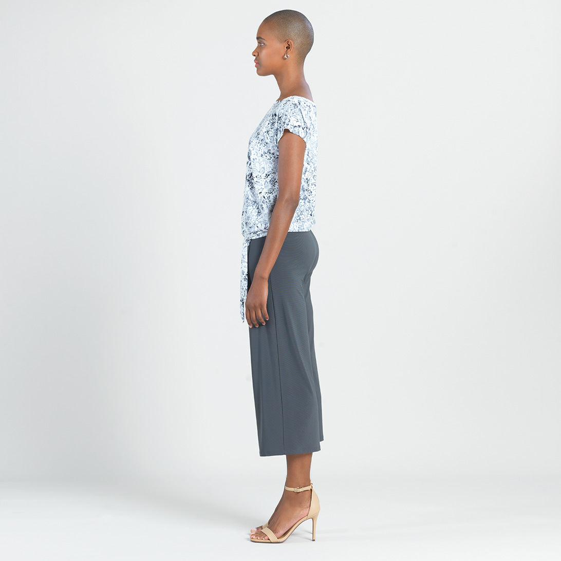 Clara Sunwoo Discount - Textured Cap Sleeve Tie Hem Top - Floral Rain-Grey - Final Sale