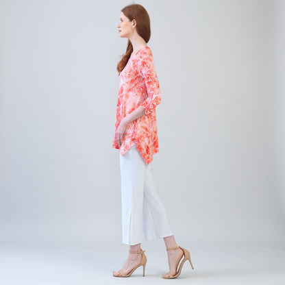 Clara Sunwoo Value - Light Knit - Flutter Cuff Angle Vent Tunic - Palm Branch-Coral - Final Sale!