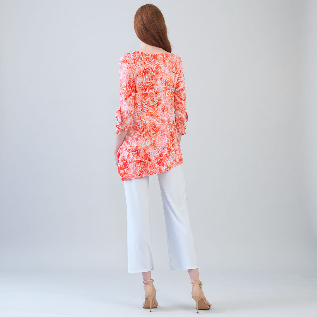 Clara Sunwoo Value - Light Knit - Flutter Cuff Angle Vent Tunic - Palm Branch-Coral - Final Sale!