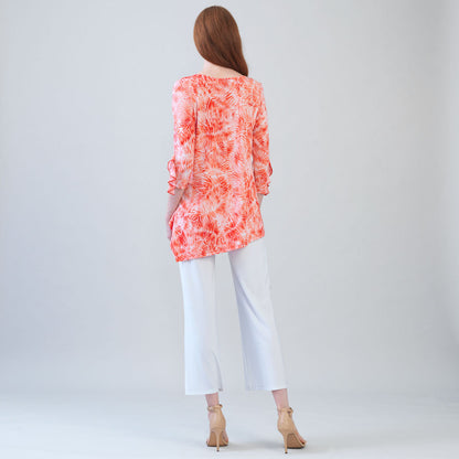 Clara Sunwoo Value - Light Knit - Flutter Cuff Angle Vent Tunic - Palm Branch-Coral - Final Sale!
