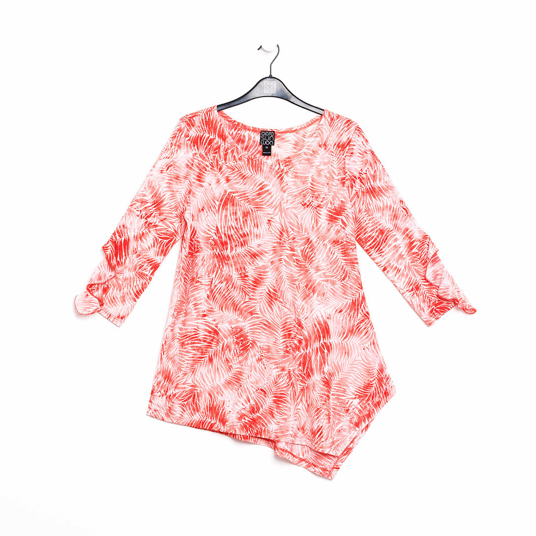 Clara Sunwoo Value - Light Knit - Flutter Cuff Angle Vent Tunic - Palm Branch-Coral - Final Sale!