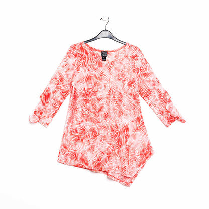 Clara Sunwoo Value - Light Knit - Flutter Cuff Angle Vent Tunic - Palm Branch-Coral - Final Sale!
