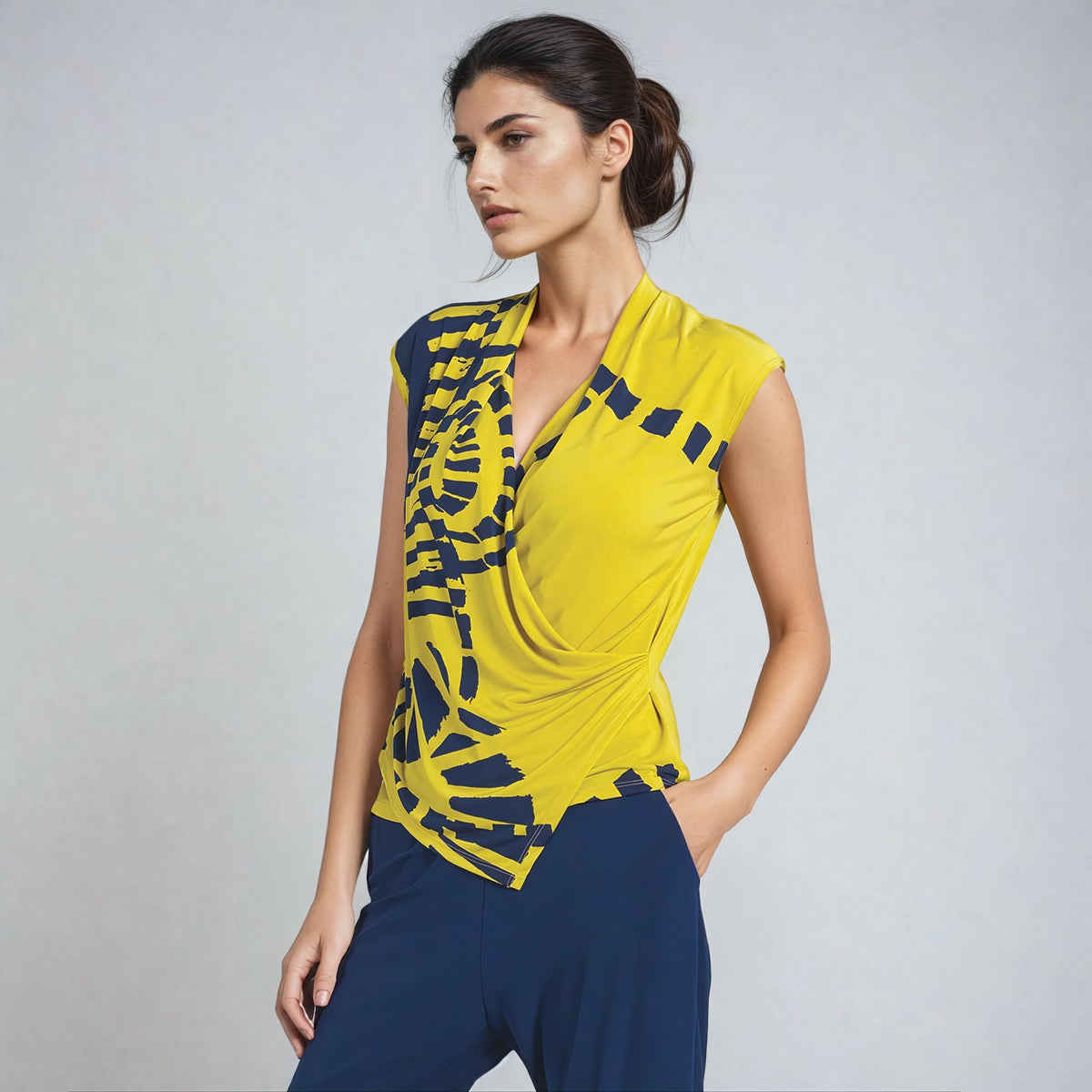 Clara Sunwoo Trending - Crossover Faux Wrap Top - Track Line - Final Sale
