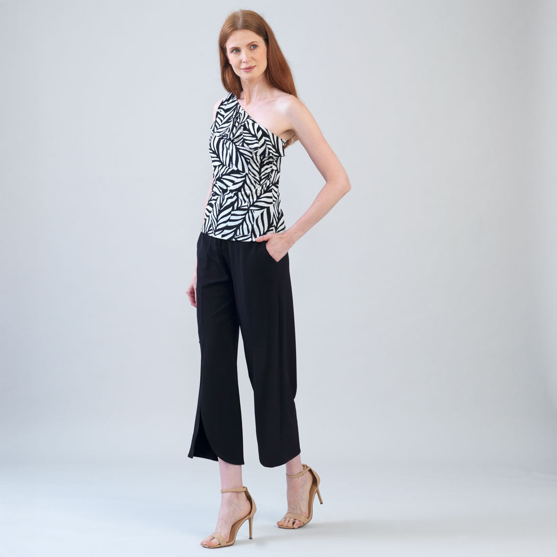 Clara Sunwoo Quality - Ribbon One Shoulder Ruffle Neckline Top - Leaf Stripe - Final Sale!