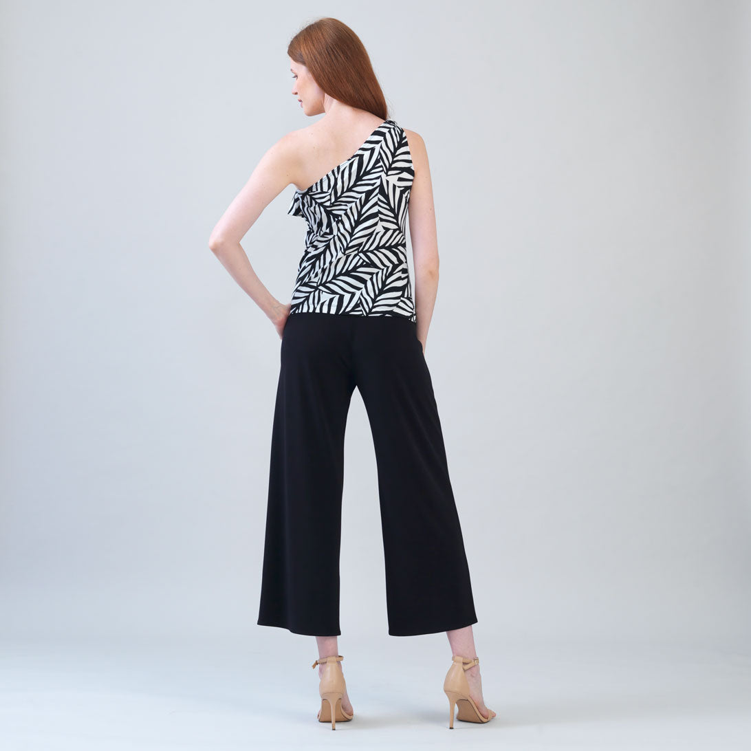 Clara Sunwoo Quality - Ribbon One Shoulder Ruffle Neckline Top - Leaf Stripe - Final Sale!