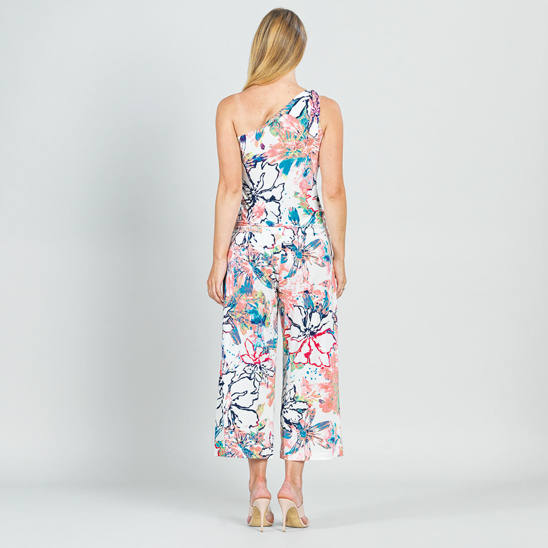 Clara Sunwoo Sale - Butter Knit - Ribbon One Shoulder Ruffle Neckline Top - Water Floral - Final Sale!