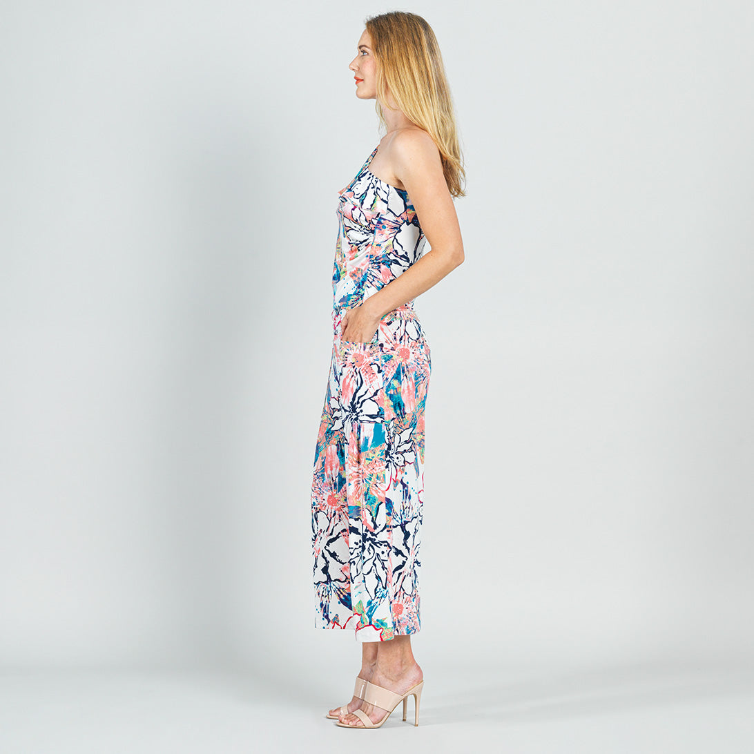 Clara Sunwoo Sale - Butter Knit - Ribbon One Shoulder Ruffle Neckline Top - Water Floral - Final Sale!