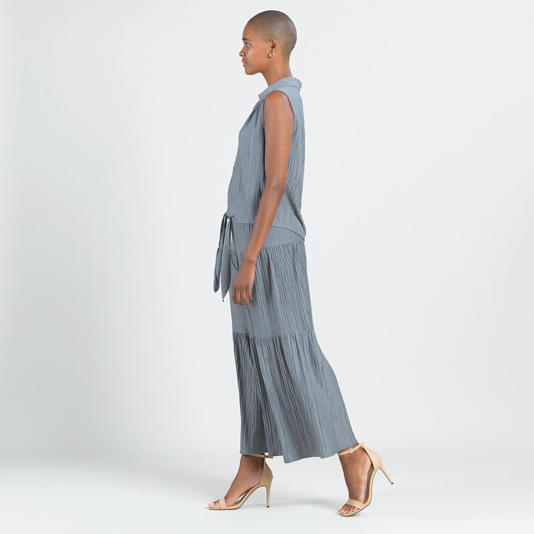 Clara Sunwoo Customer Favorite - Soft Pleat Knit - Sleeveless Button Down Tie Hem Top - Olive - Final Sale!