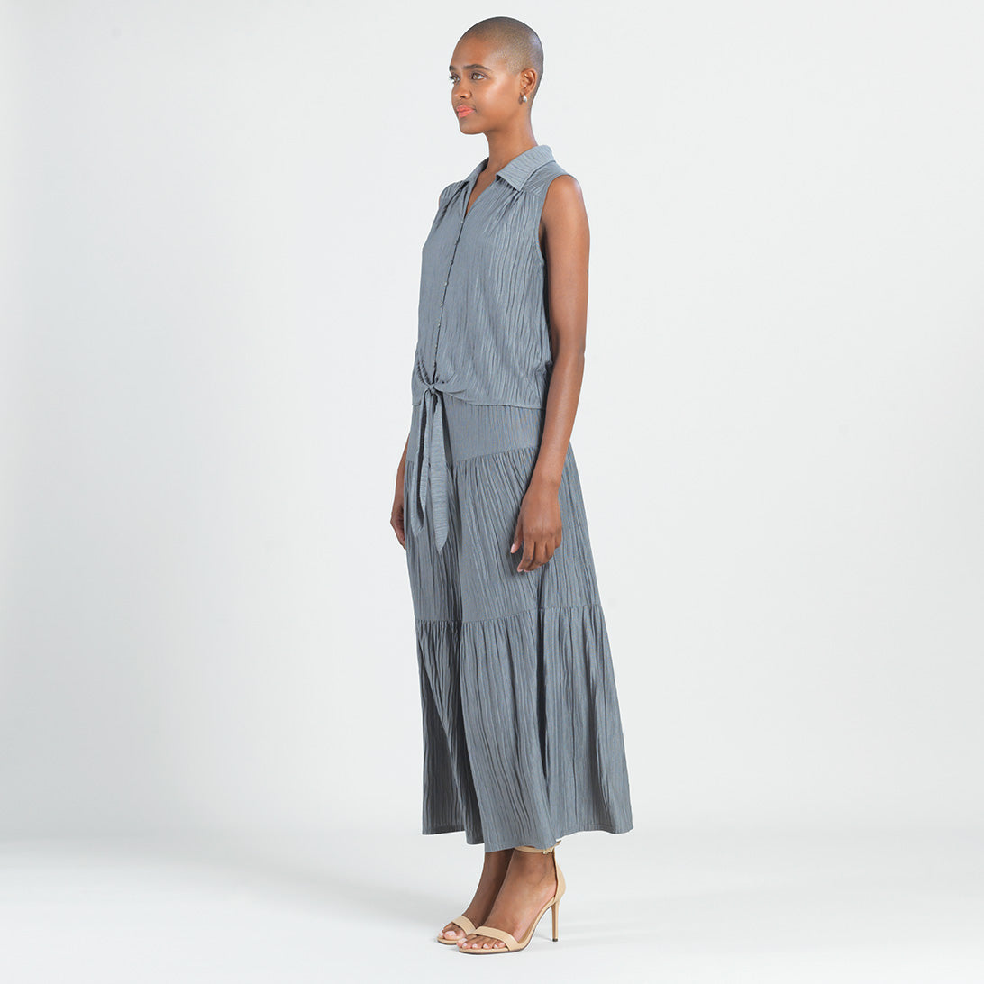 Clara Sunwoo Customer Favorite - Soft Pleat Knit - Sleeveless Button Down Tie Hem Top - Olive - Final Sale!