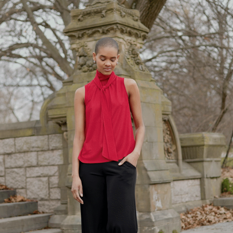 Clara Sunwoo Smart Buy - Glimmer Speck - Mock Neck-Tie Detail Top - Red - Final Sale!