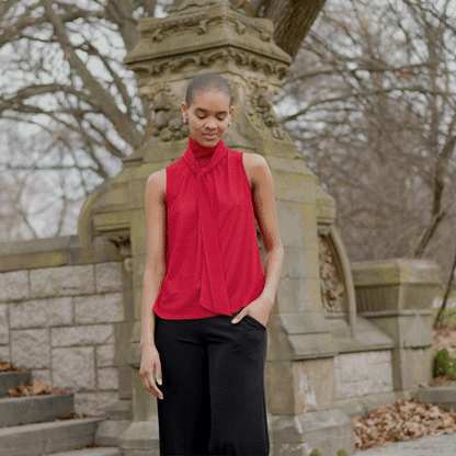 Clara Sunwoo Smart Buy - Glimmer Speck - Mock Neck-Tie Detail Top - Red - Final Sale!