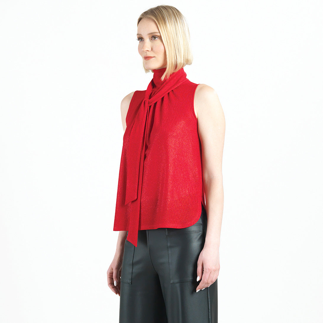 Clara Sunwoo Smart Buy - Glimmer Speck - Mock Neck-Tie Detail Top - Red - Final Sale!