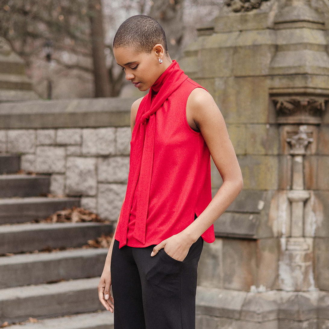Clara Sunwoo Smart Buy - Glimmer Speck - Mock Neck-Tie Detail Top - Red - Final Sale!
