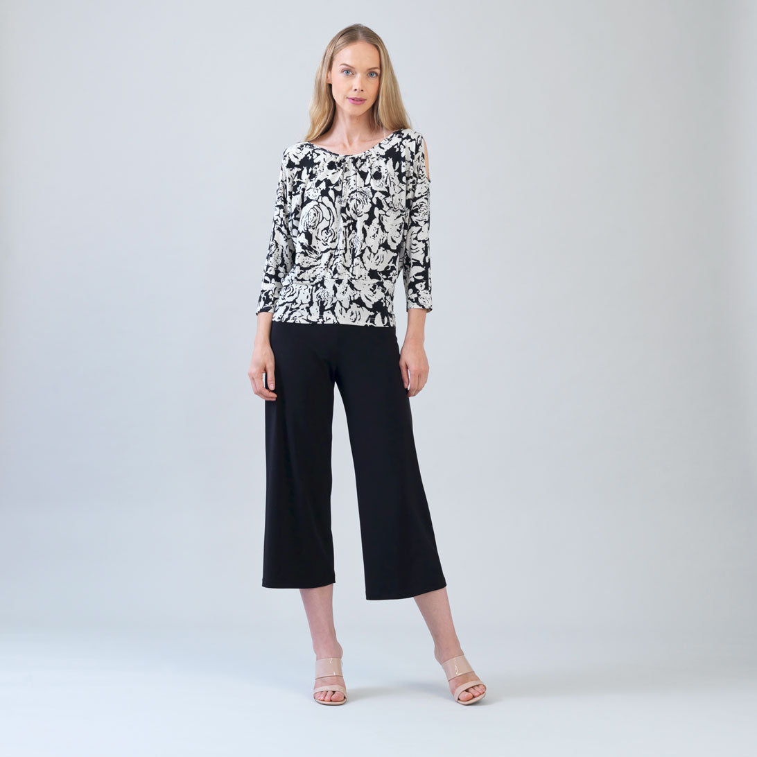 Clara Sunwoo Classic - Open Shoulder Blouson Waist Top - Abstract Rose - Final Sale