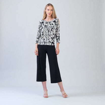 Clara Sunwoo Classic - Open Shoulder Blouson Waist Top - Abstract Rose - Final Sale