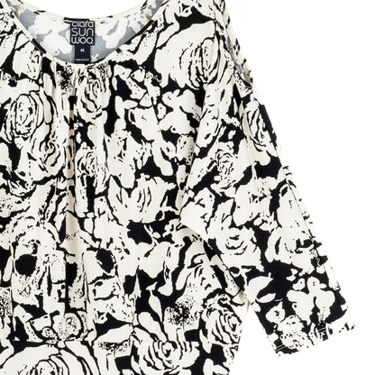 Clara Sunwoo Classic - Open Shoulder Blouson Waist Top - Abstract Rose - Final Sale
