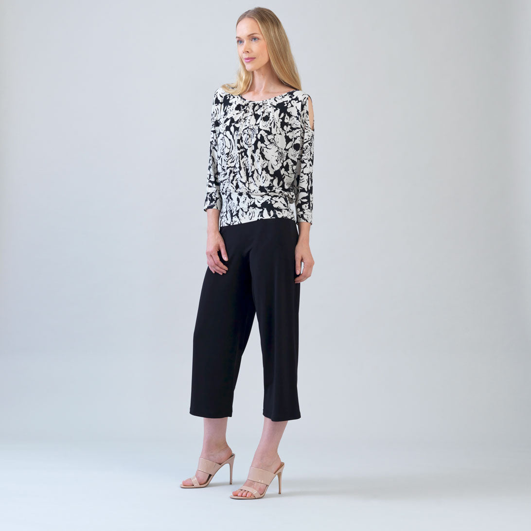 Clara Sunwoo Classic - Open Shoulder Blouson Waist Top - Abstract Rose - Final Sale