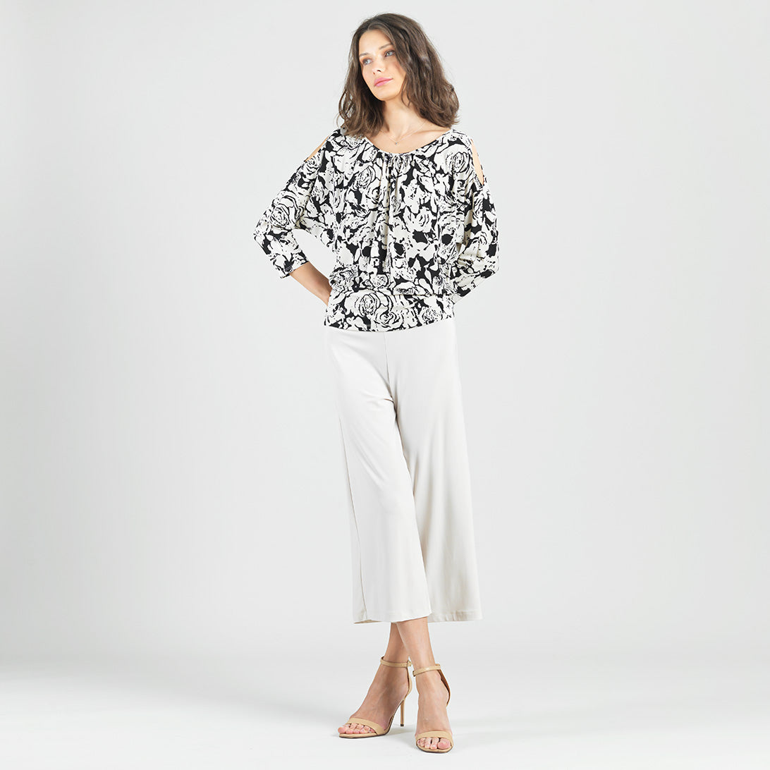 Clara Sunwoo Classic - Open Shoulder Blouson Waist Top - Abstract Rose - Final Sale