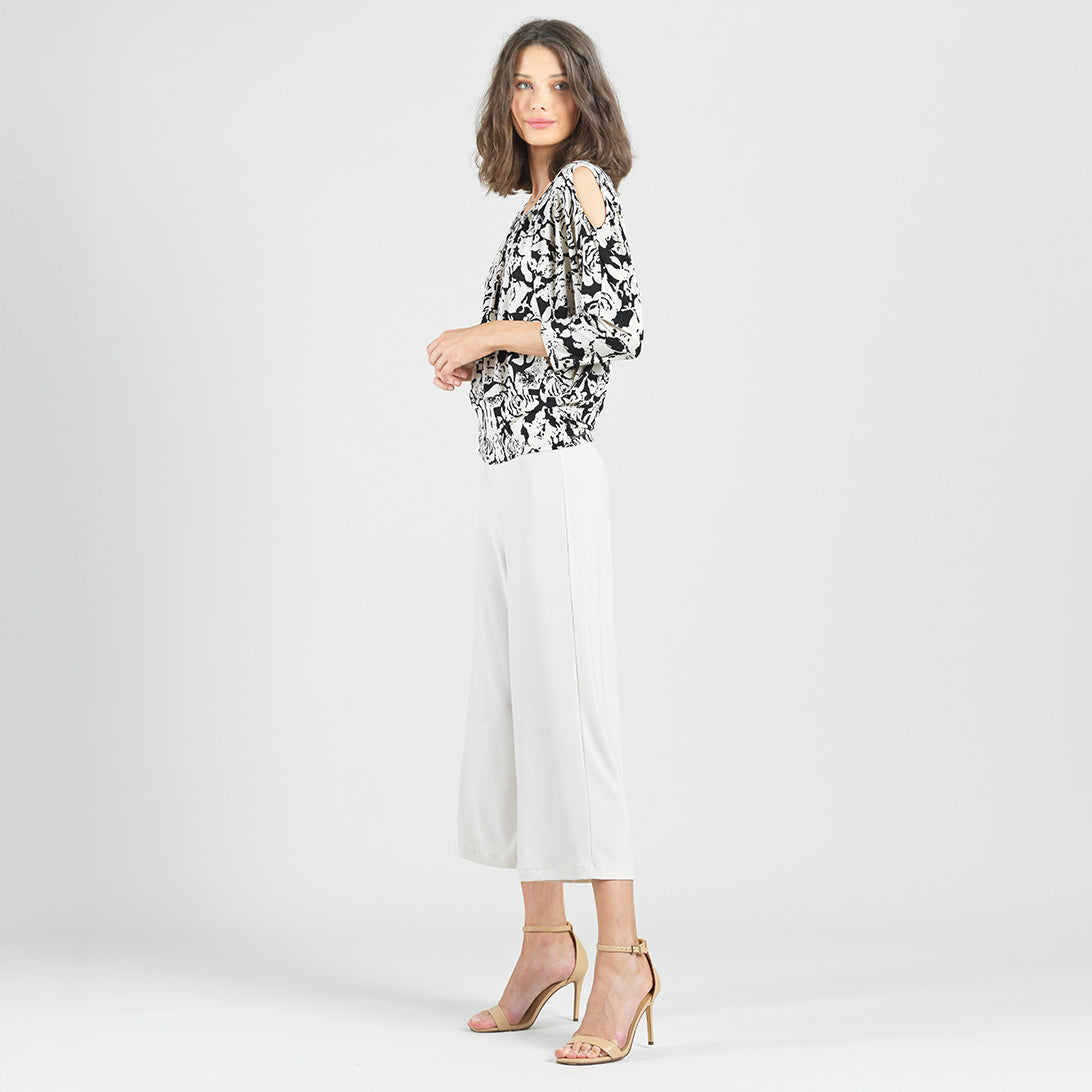 Clara Sunwoo Classic - Open Shoulder Blouson Waist Top - Abstract Rose - Final Sale