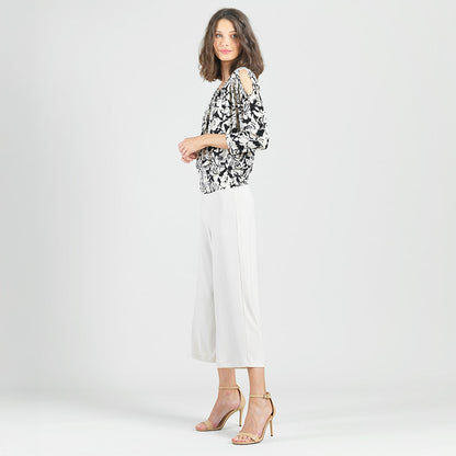 Clara Sunwoo Classic - Open Shoulder Blouson Waist Top - Abstract Rose - Final Sale
