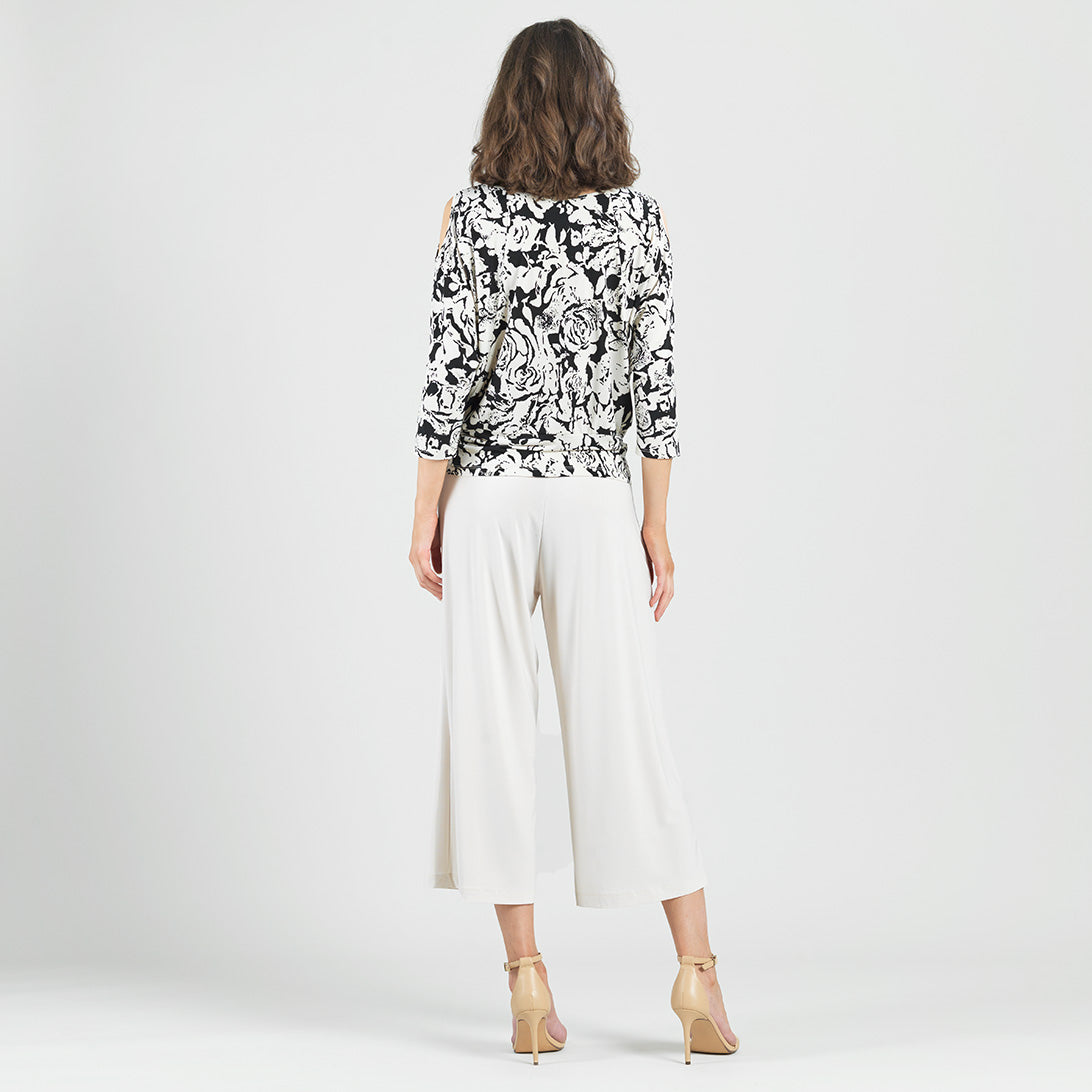 Clara Sunwoo Classic - Open Shoulder Blouson Waist Top - Abstract Rose - Final Sale