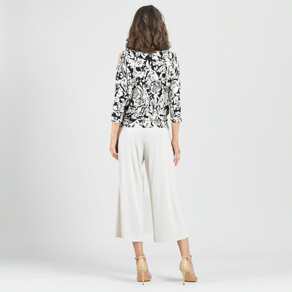 Clara Sunwoo Classic - Open Shoulder Blouson Waist Top - Abstract Rose - Final Sale