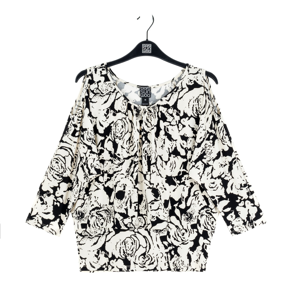 Clara Sunwoo Classic - Open Shoulder Blouson Waist Top - Abstract Rose - Final Sale