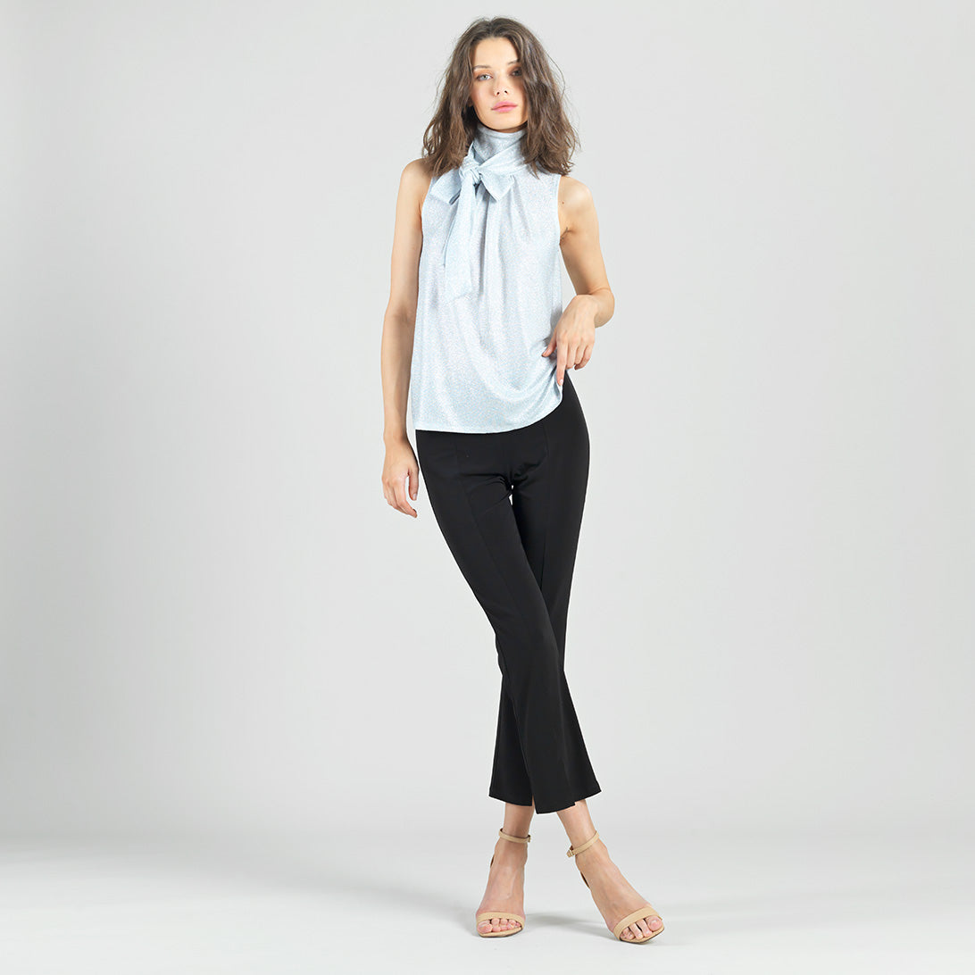 Clara Sunwoo Best Seller - Glitter Foil - Mock Neck-Tie Detail Top - Silver - Final Sale!