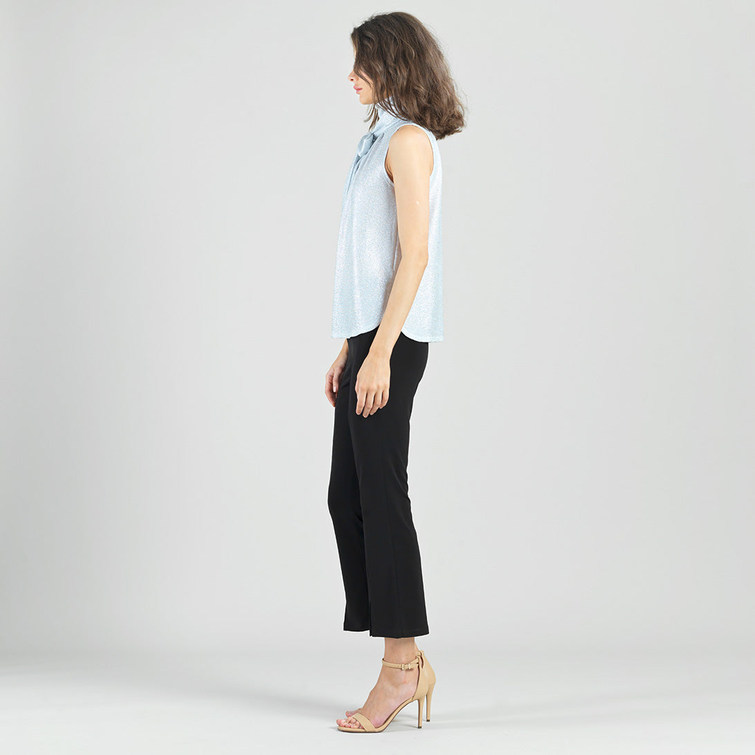Clara Sunwoo Best Seller - Glitter Foil - Mock Neck-Tie Detail Top - Silver - Final Sale!