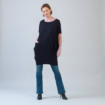Clara Sunwoo Special Offer - Rayon-Ponte Knit - Architectural Pocket Tunic - Black - Final Sale!