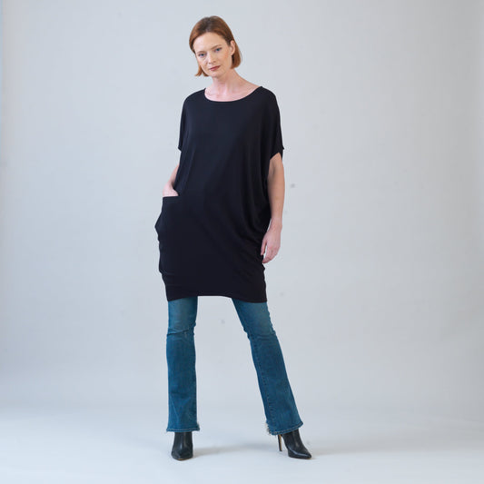 Clara Sunwoo Special Offer - Rayon-Ponte Knit - Architectural Pocket Tunic - Black - Final Sale!