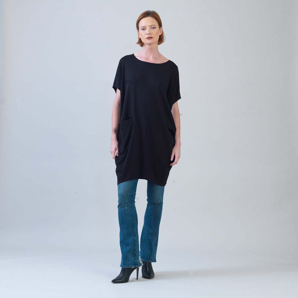 Clara Sunwoo Special Offer - Rayon-Ponte Knit - Architectural Pocket Tunic - Black - Final Sale!