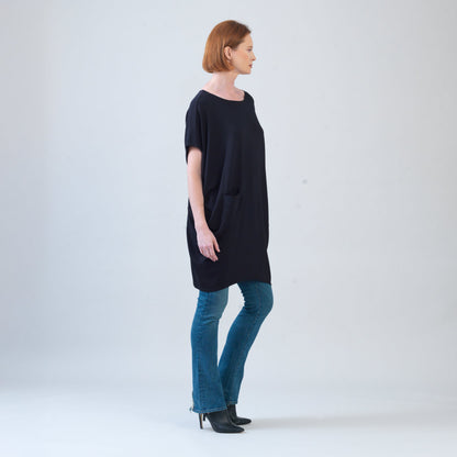 Clara Sunwoo Special Offer - Rayon-Ponte Knit - Architectural Pocket Tunic - Black - Final Sale!