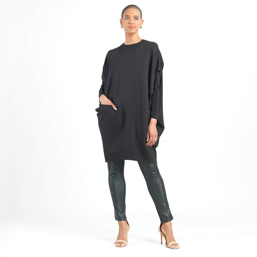 Clara Sunwoo Special Offer - Rayon-Ponte Knit - Architectural Pocket Tunic - Black - Final Sale!